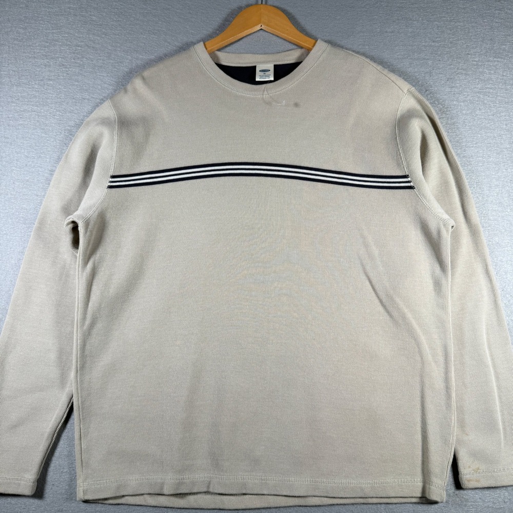 Old‎ Navy Mens Vintage 2003 Ribbed Knit Striped Sweater Beige Tan XL 202322-02-1